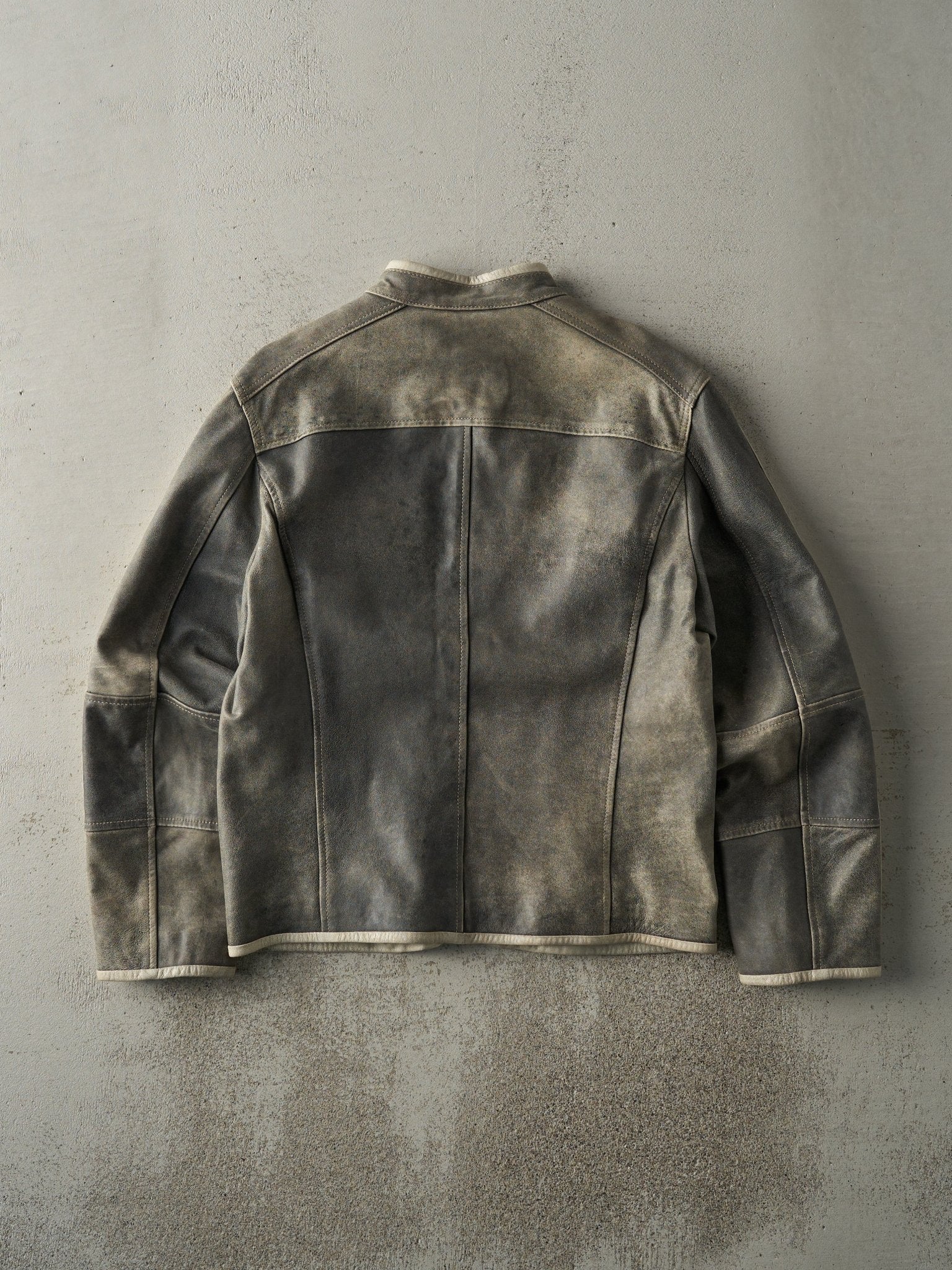 Vintage Y2K Washed Grey & White Danier Leather Biker Jacket (S/M) - Image 3