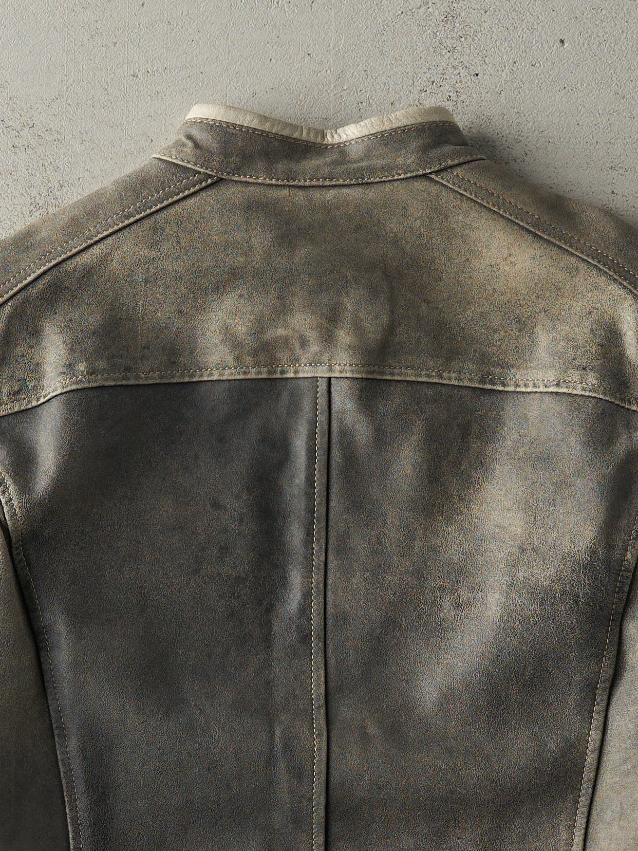 Vintage Y2K Washed Grey & White Danier Leather Biker Jacket (S/M) - Image 5