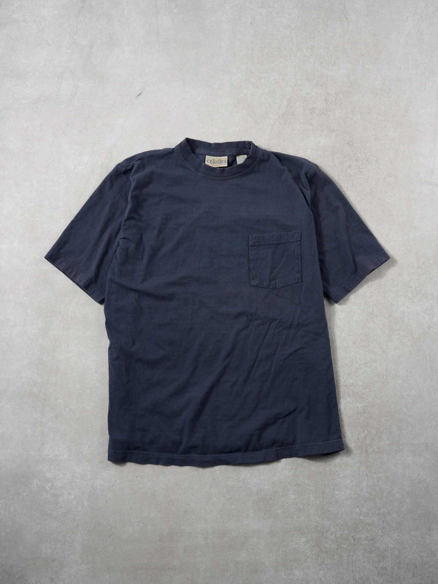 Vintage Y2k Washed Navy Blue Classsics Blank Tee (M)