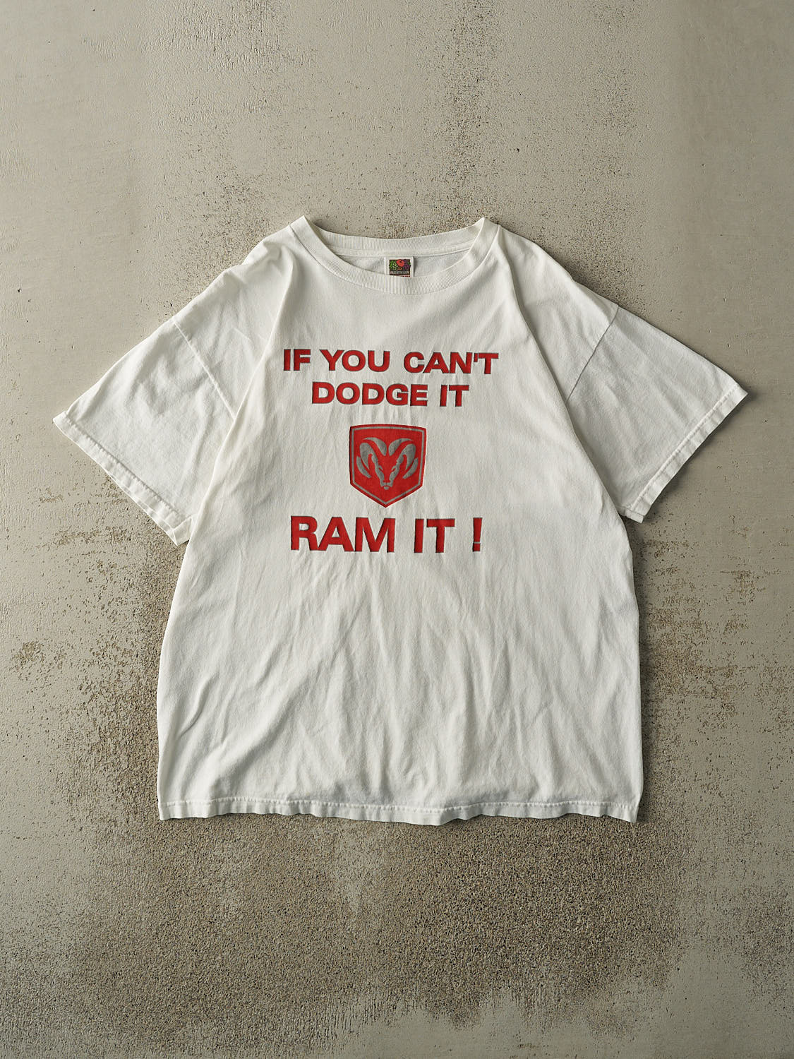 Vintage Y2K White Dodge "Ram It" Slogan Tee (XL)