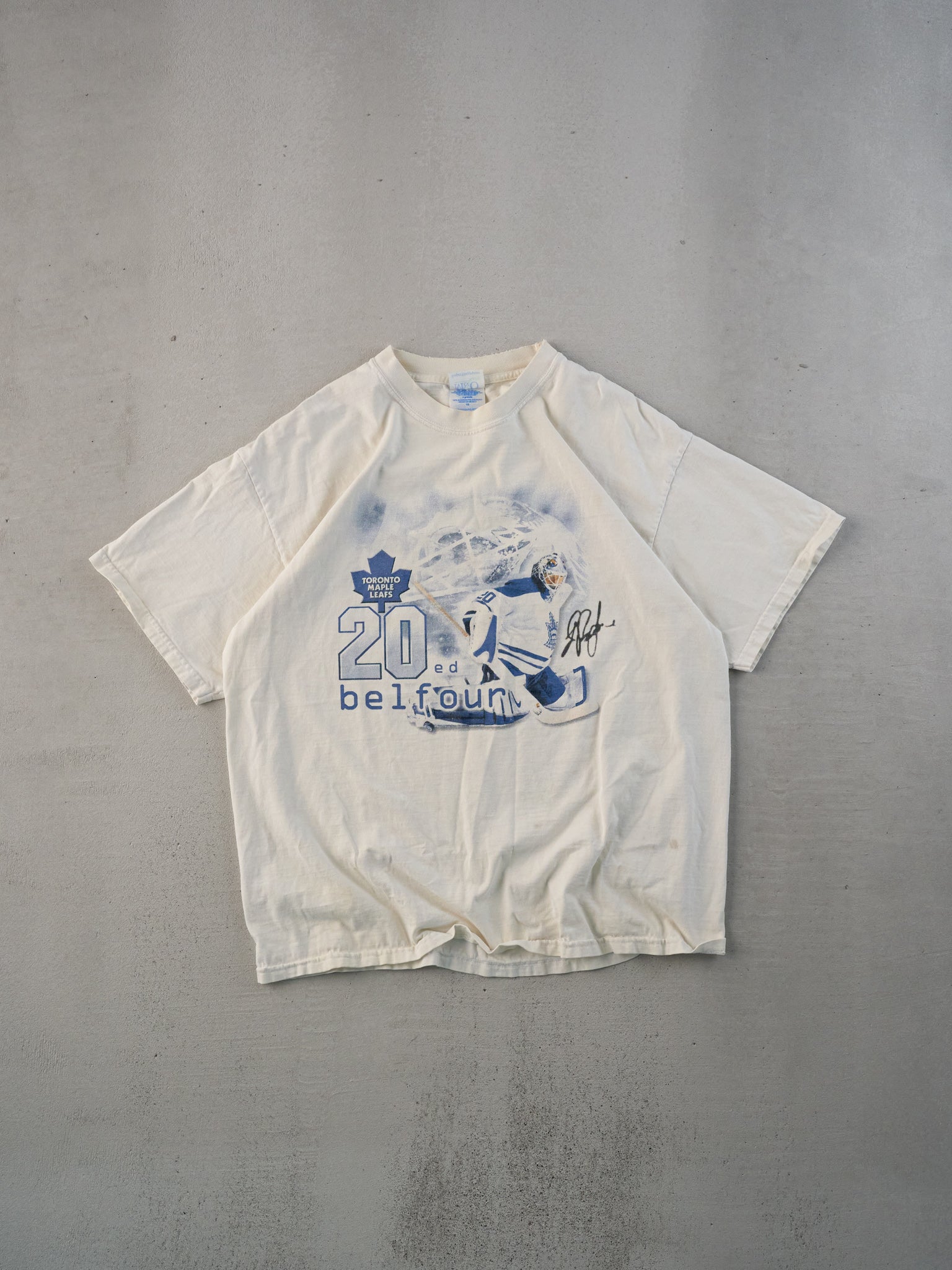 Vintage Y2k White Ed Belfour Toronto Maple Leads NHL Tee (M)
