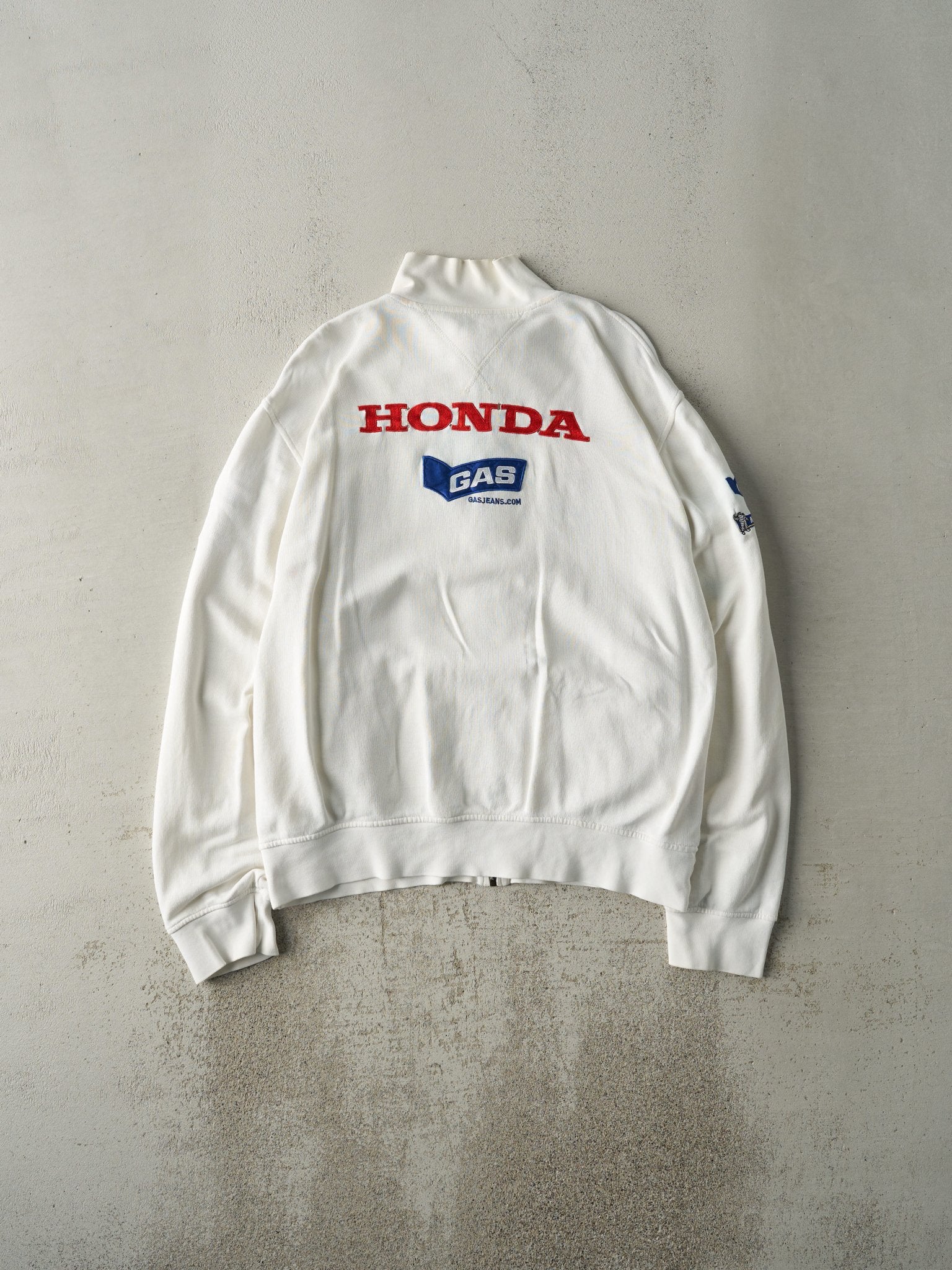 Vintage Y2K White Honda Racing Gas Zip Up Sweatshirt (L) - Image 2