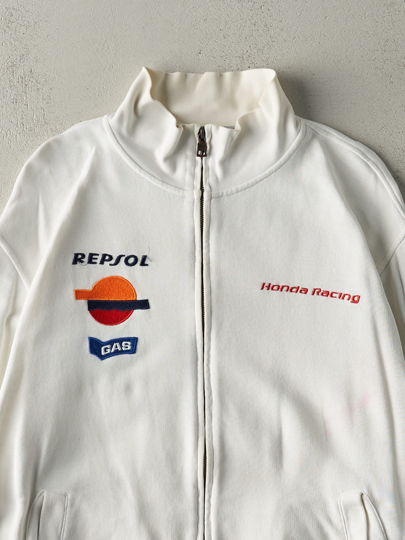 Vintage Y2K White Honda Racing Gas Zip Up Sweatshirt (L) - Image 3