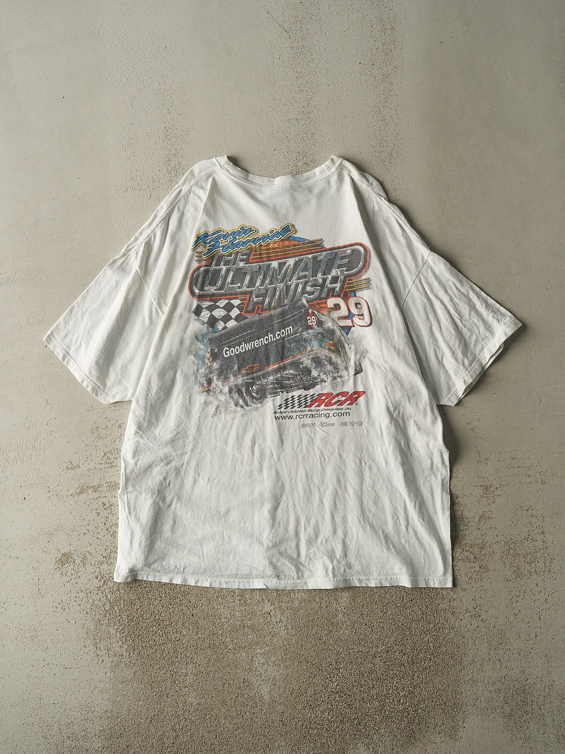 Vintage Y2K White Kevin Harvick Nascar Racing Tee (XXXL) - Image 2