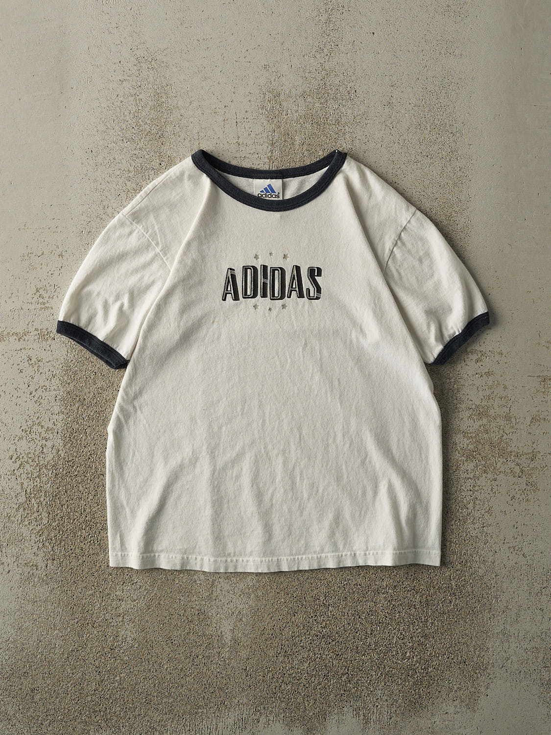 Vintage Y2K White & Navy Adidas Ringer Tee (S/M)
