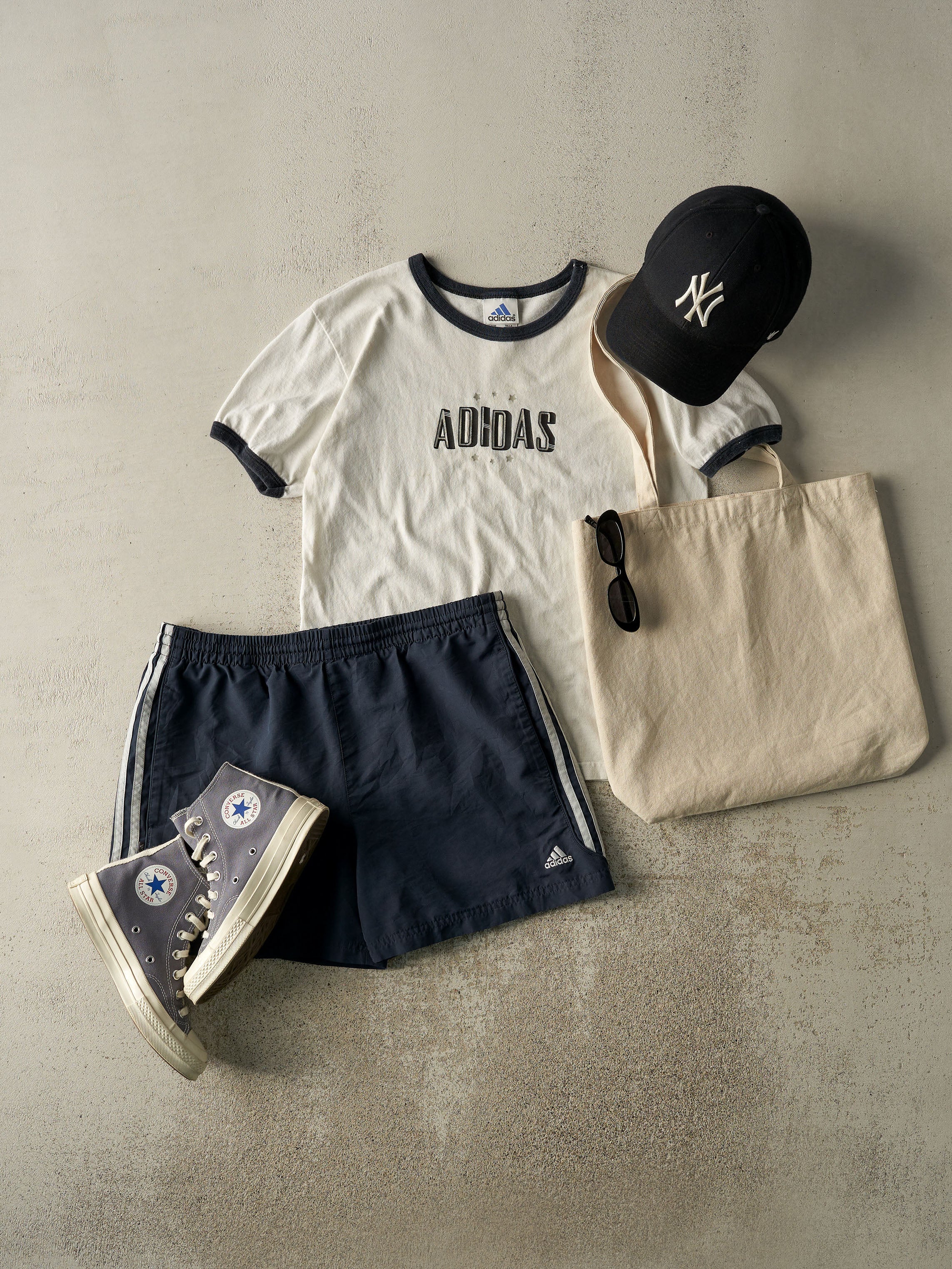 Vintage Y2K White & Navy Adidas Ringer Tee (S/M) - Image 2