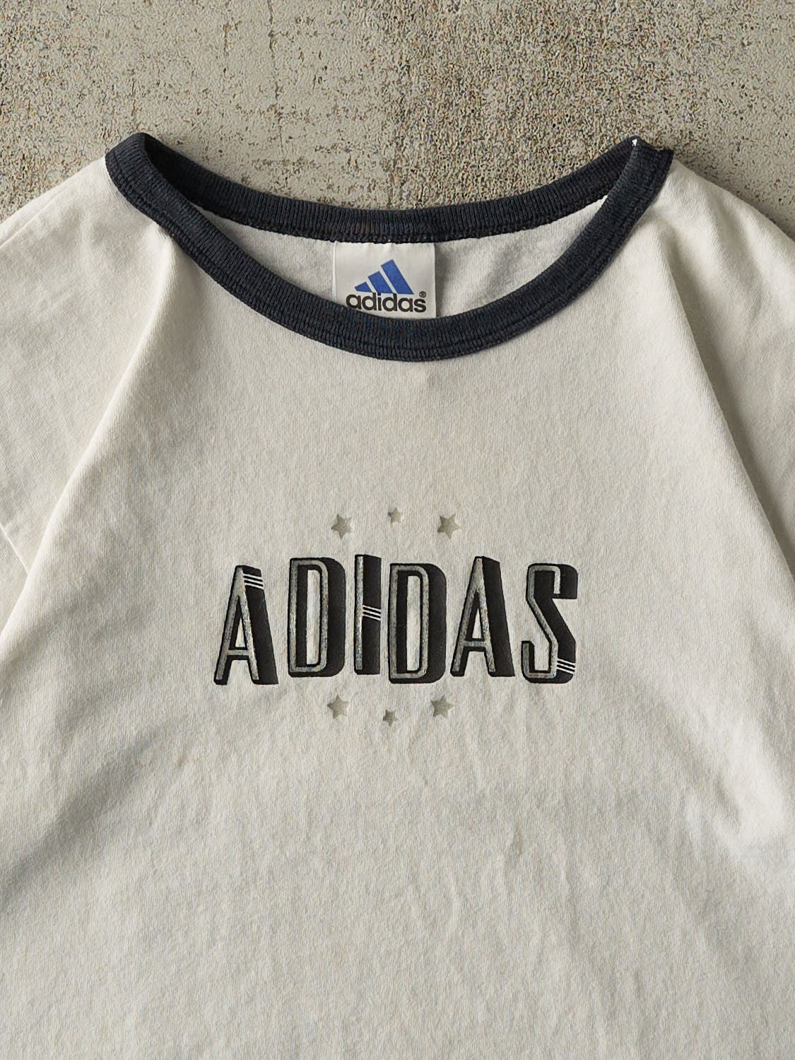 Vintage Y2K White & Navy Adidas Ringer Tee (S/M) - Image 3
