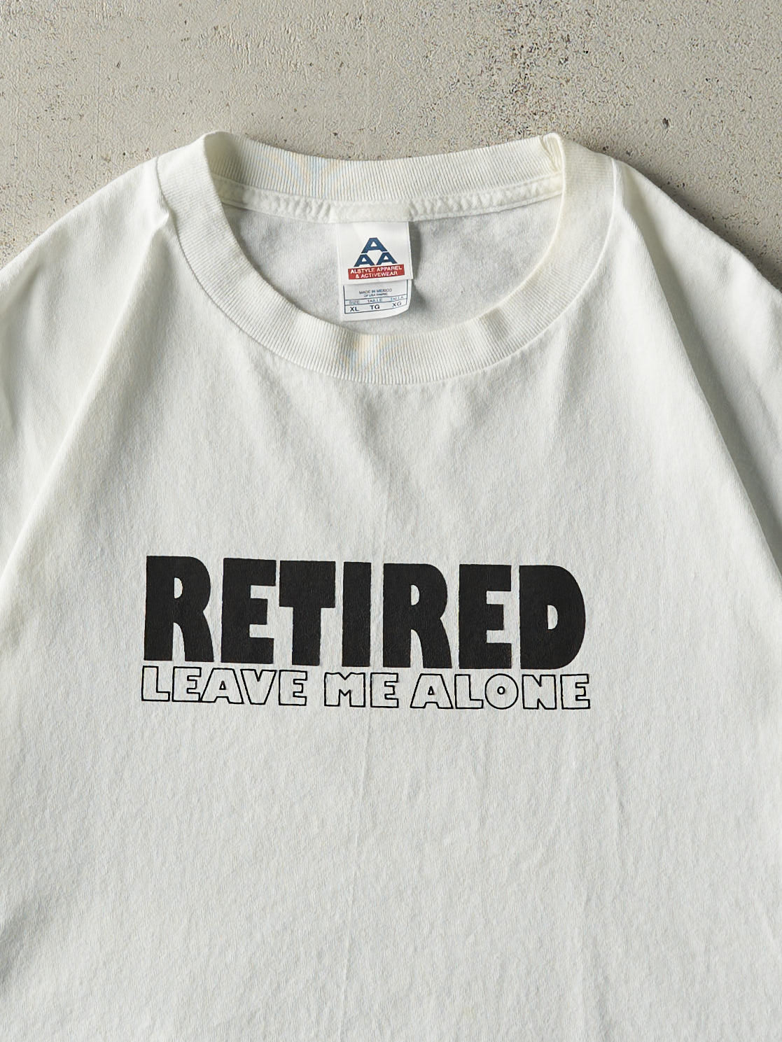 Vintage Y2K White "Retired" Slogan Tee (L) - Image 2