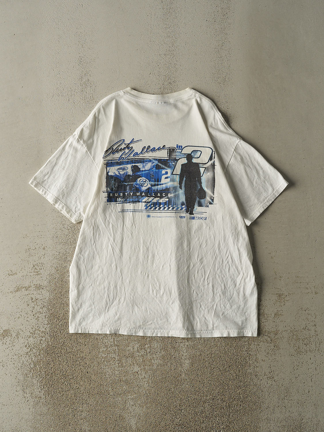 Vintage Y2K White Rusty Wallace Nascar Racing Tee (XL) - Image 2