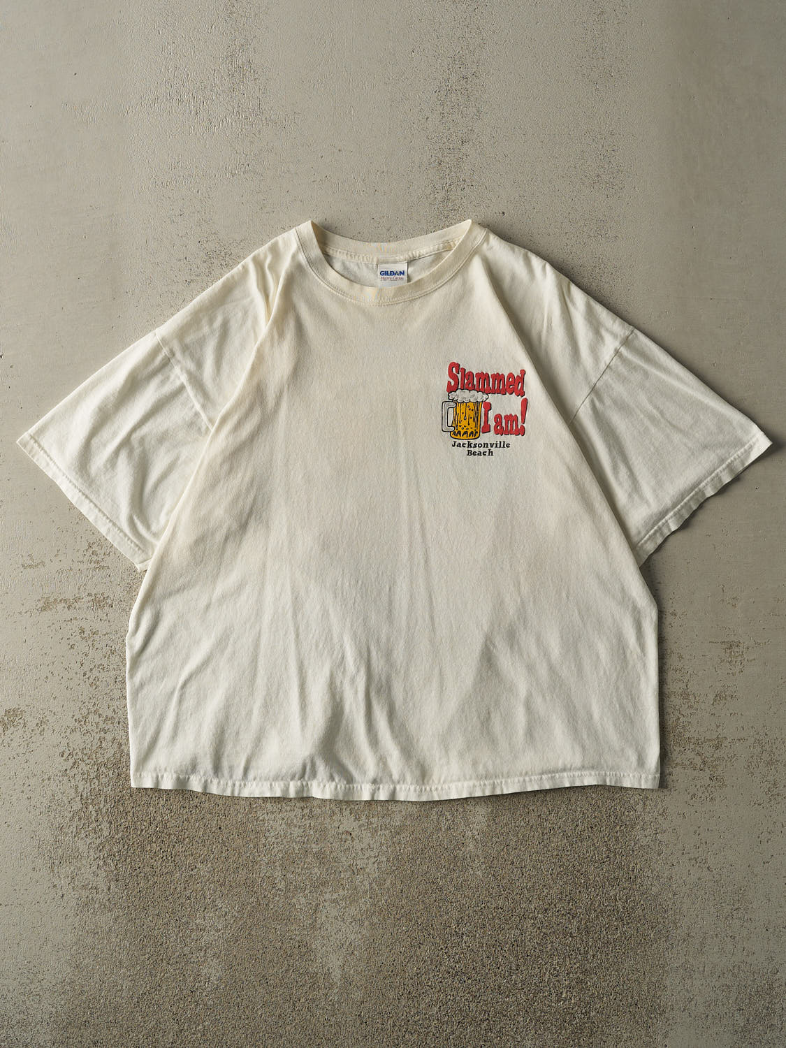 Vintage Y2K White "Slammed I Am" Jacksonville Beach Slogan Tee (L/XL) - Image 2