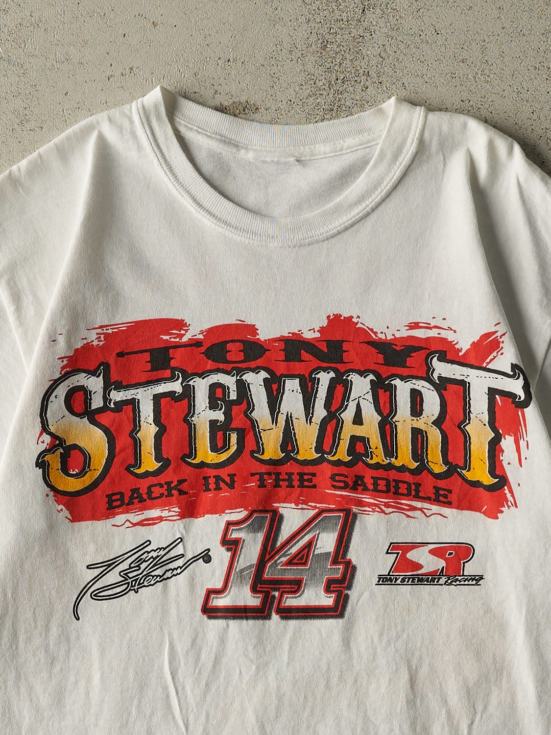 Vintage Y2K White Tony Stewart Racing Tee (S/M) - Image 3