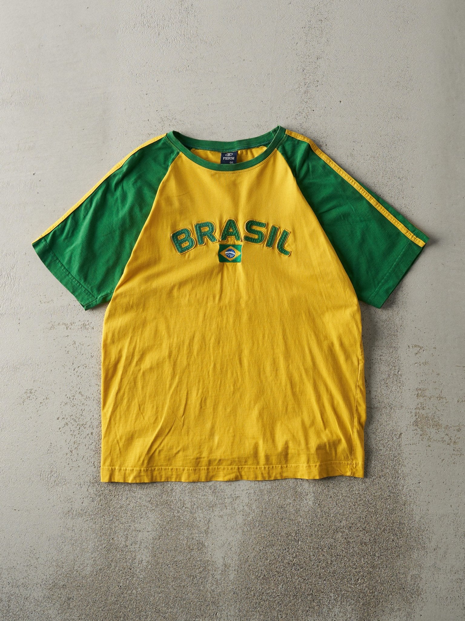 Vintage Y2K Yellow & Green Brasil Soccer Tee (M)