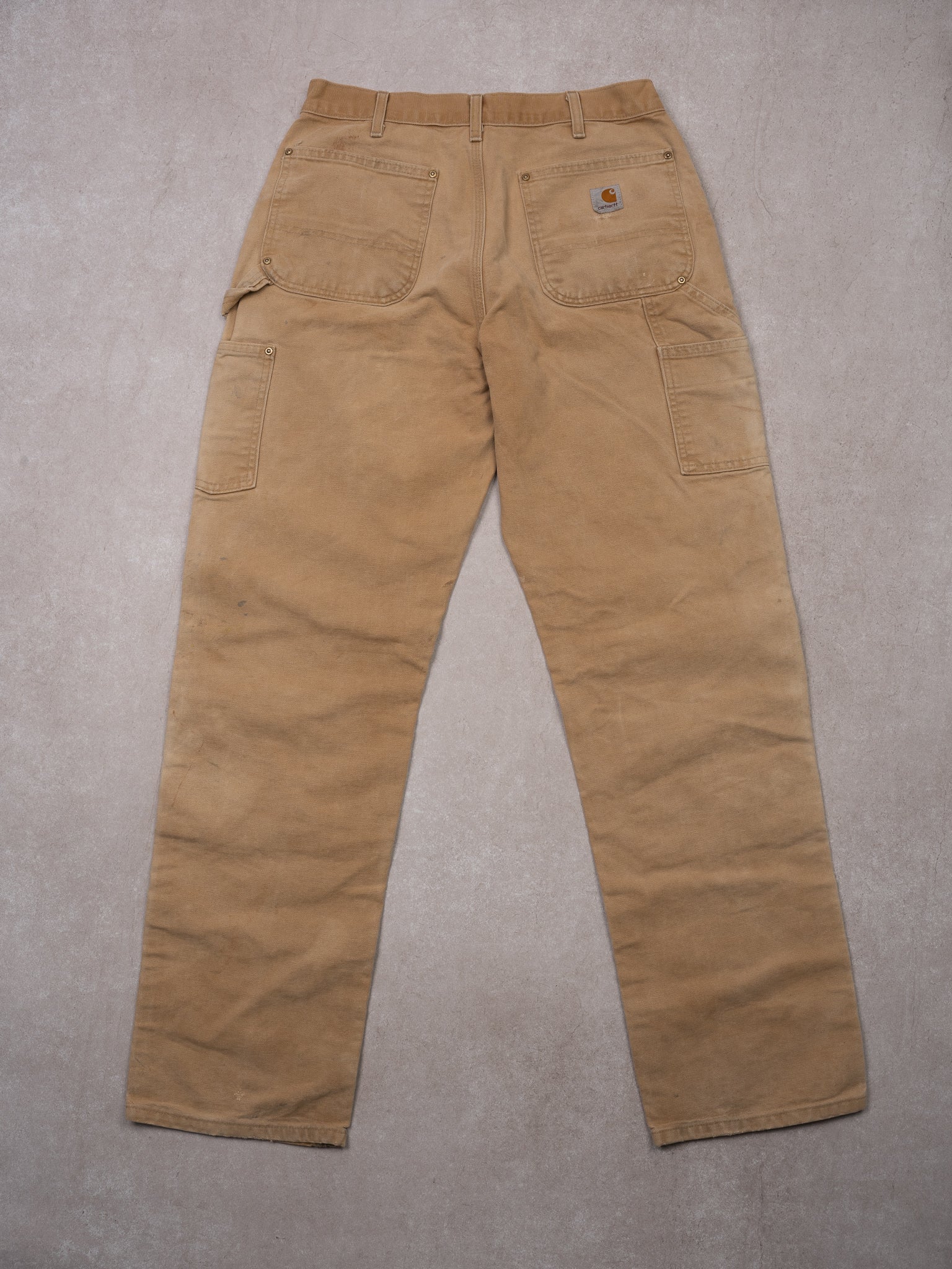 Vintage Light Washed Beige Carhartt Double Knee Dungaree Cargo Pants (30 x 32) - Image 3