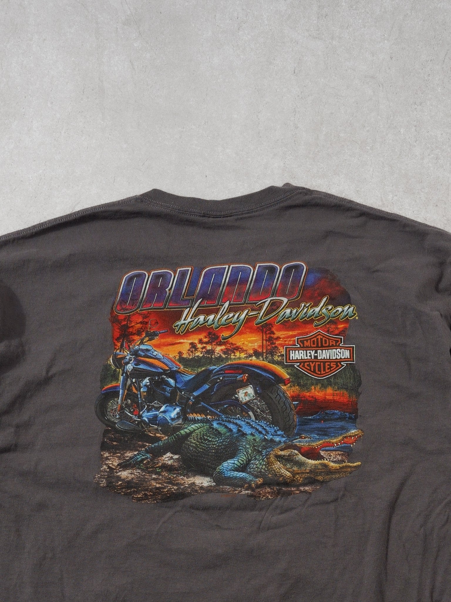 Y2k Grey Harley Davidson Orlando Florida Graphic Tee (L) - Image 2